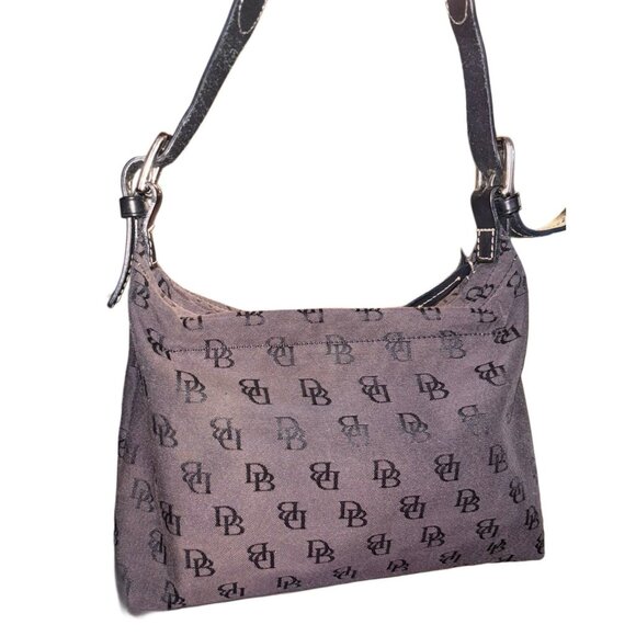 Vtg Dooney & Bourke Brown Canvas w Leather Trim Tote / Hobo, Small Y2K Dark - Picture 1 of 6